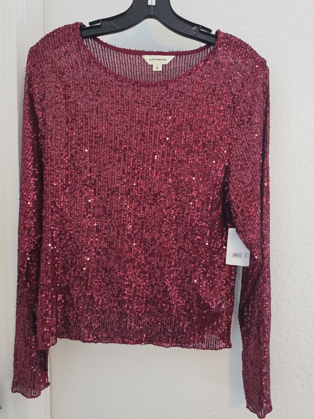 Lucky Brand Women's Sequin Long-Sleeve Top - Berry Red